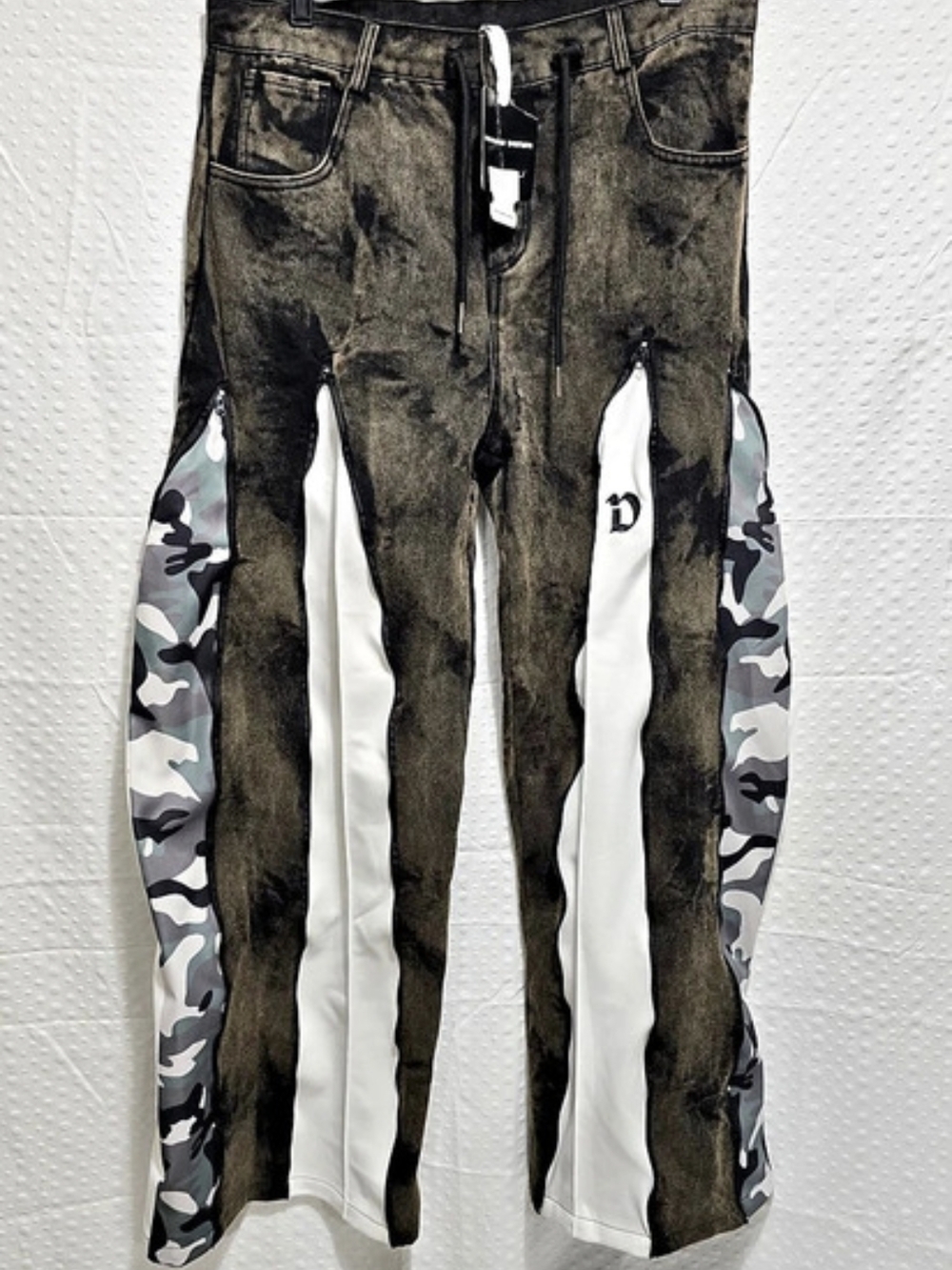 INNOVARE DENIM Camo Panel Skinny Pants in Brown & White Size Large NWT